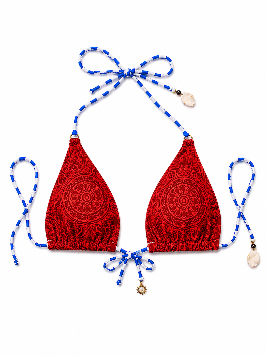 Bohemian red paisley triangle bikini set – adjustable tie side swimwear