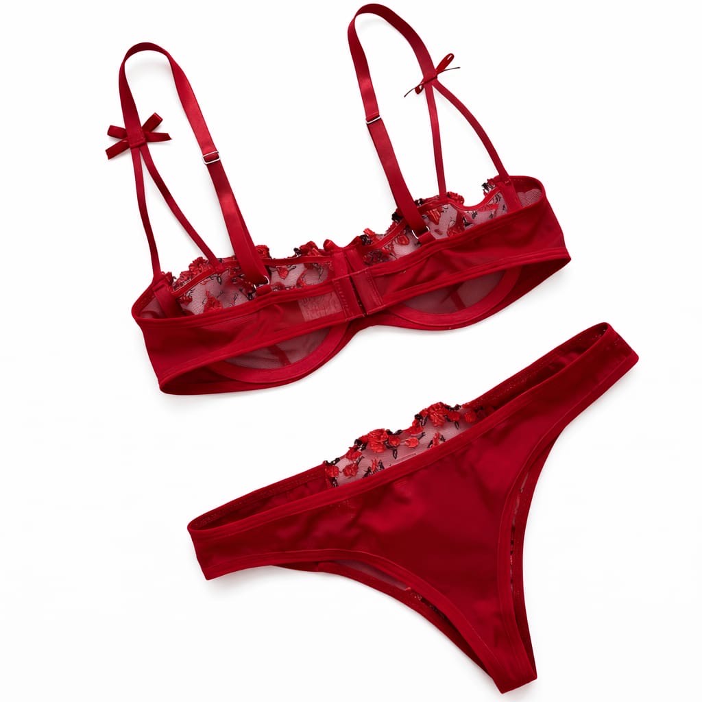 Red Embroidered Lace Bra & Panty Set