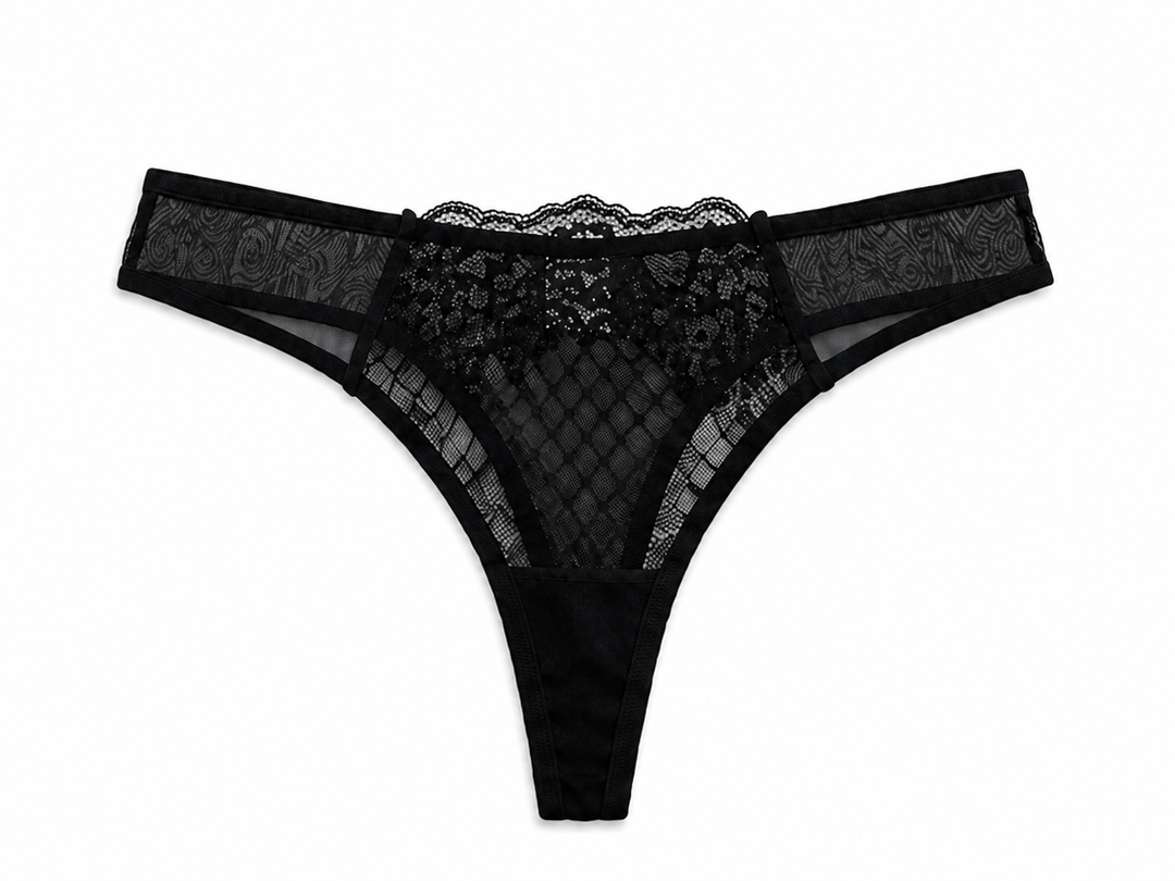 Midnight Lace Underwire Lingerie Set – Black Sheer Bra & Thong