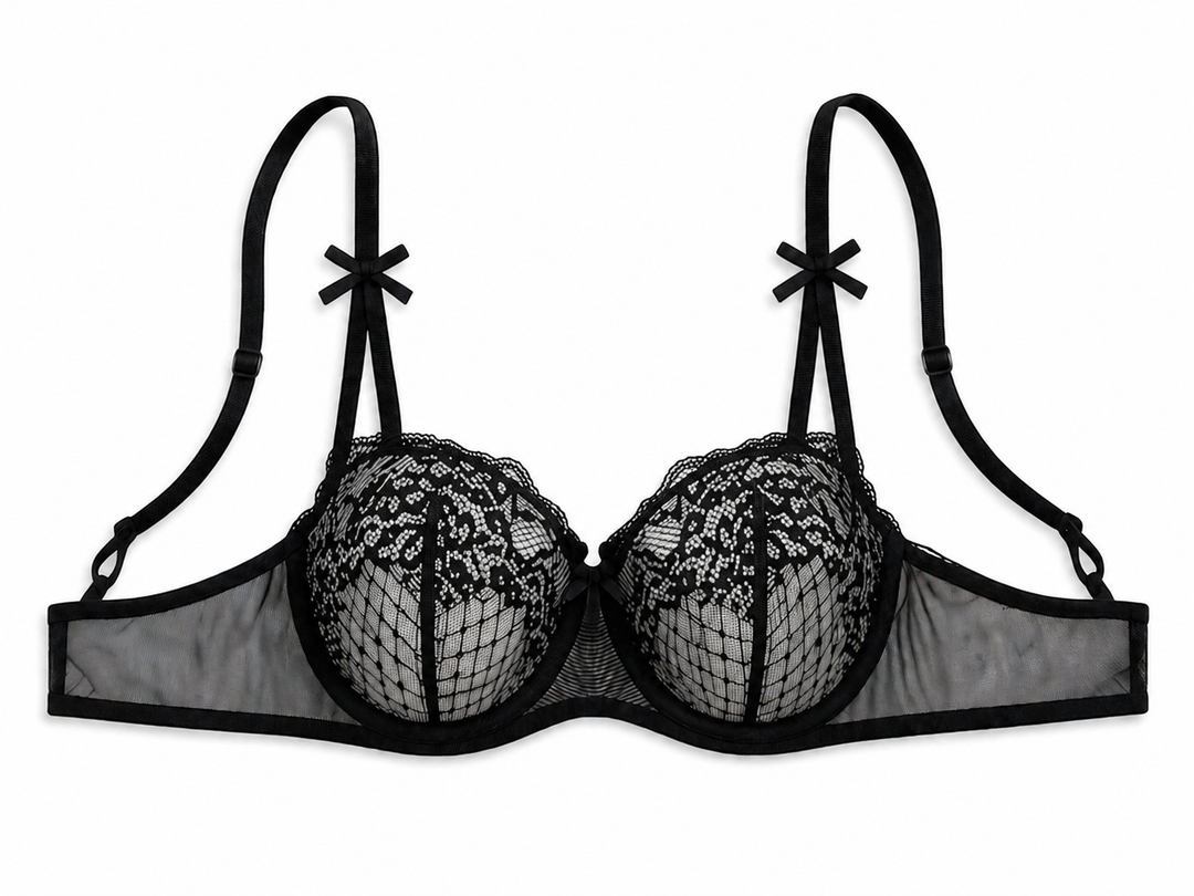 Midnight Lace Underwire Lingerie Set – Black Sheer Bra & Thong