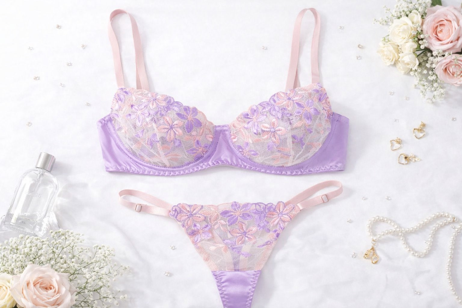 Pastel Bloom Lace Lingerie Set