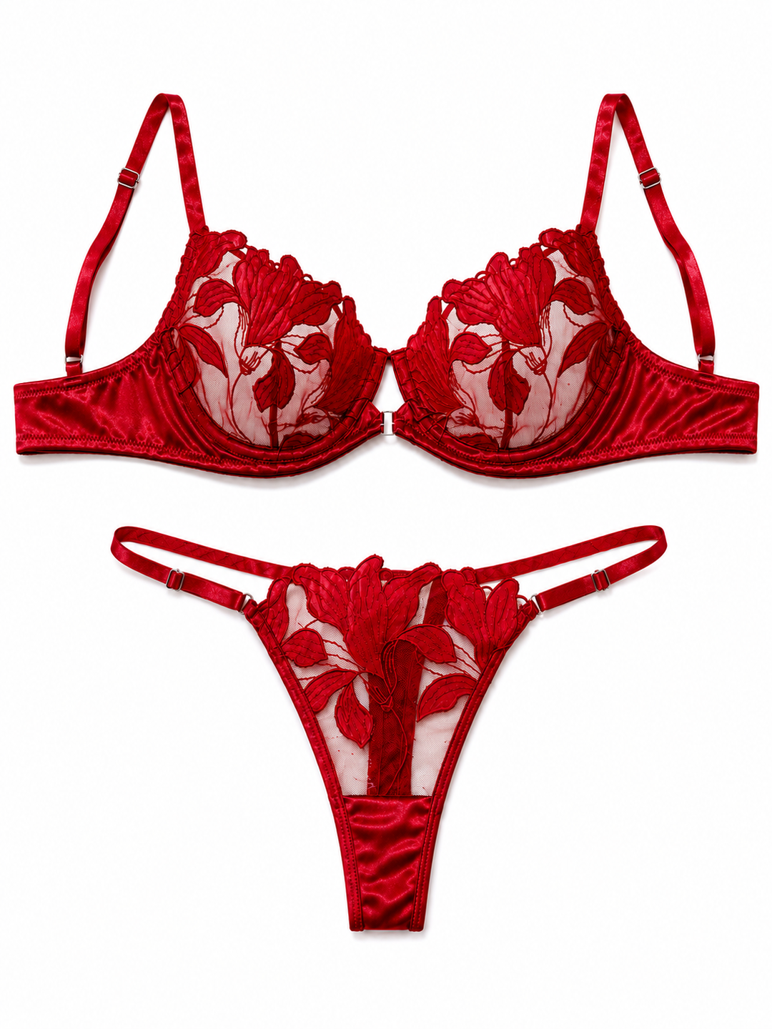 Red Floral Lace Lingerie Set