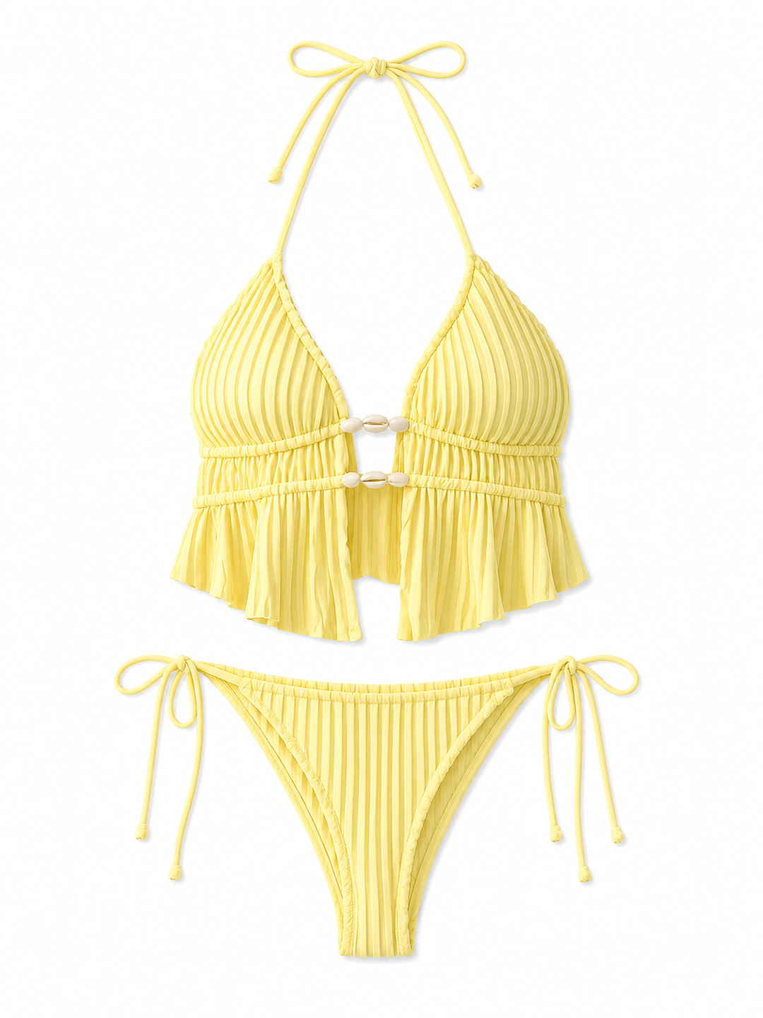 Pleated Shell Halter Bikini Set – Yellow