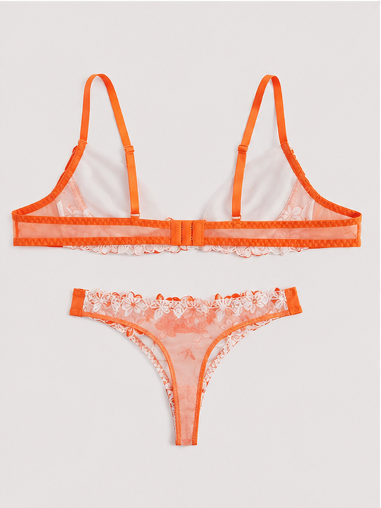 Scarlet Bloom Embroidered Lingerie Set