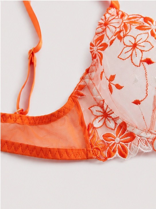 Scarlet Bloom Embroidered Lingerie Set