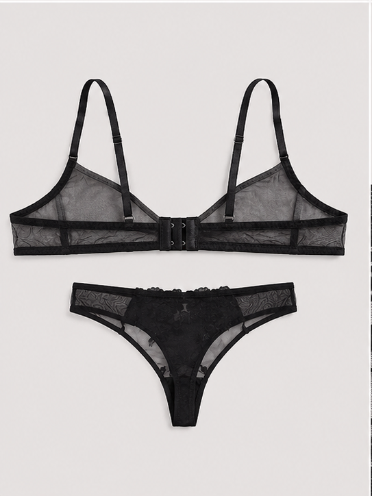 Scarlet Luxe Embroidered Mesh Lingerie Set
