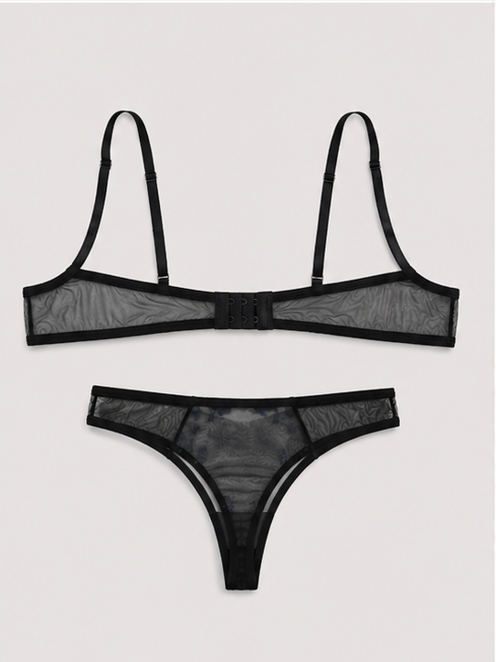 Blue Ruby Blossom Embroidered Lingerie Set