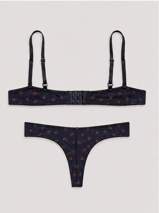 Midnight Blue Cherry Print Lingerie Set for Women