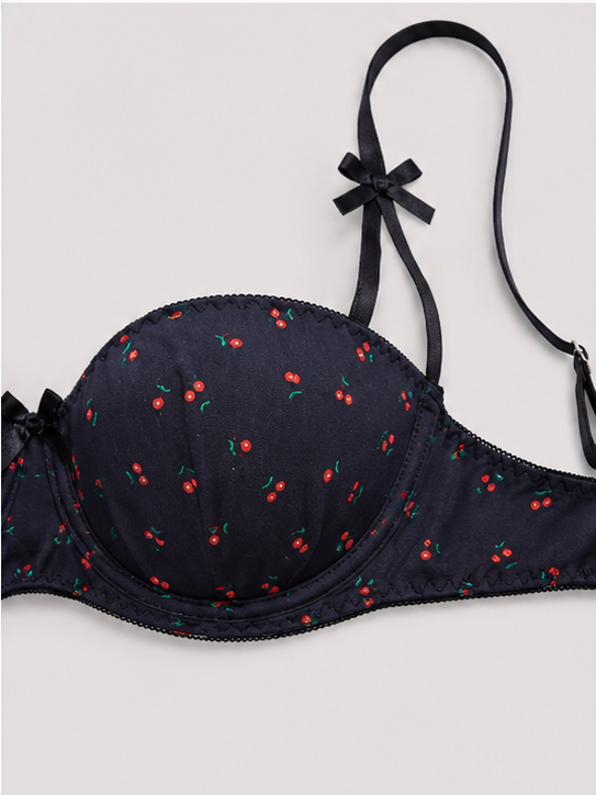 Midnight Blue Cherry Print Lingerie Set for Women