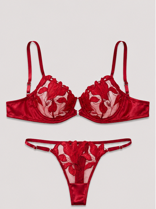 Red Floral Lace Lingerie Set