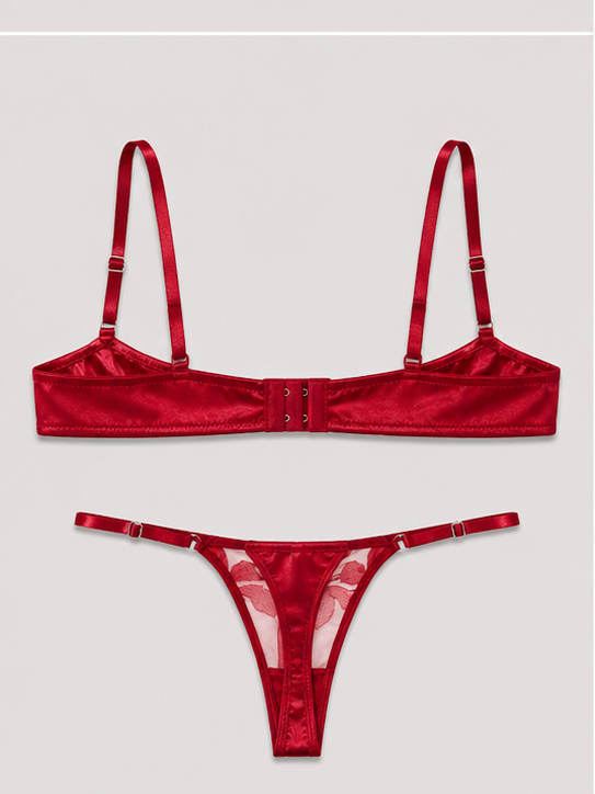 Red Floral Lace Lingerie Set
