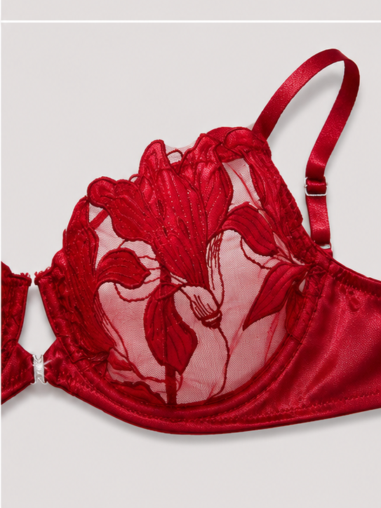 Red Floral Lace Lingerie Set