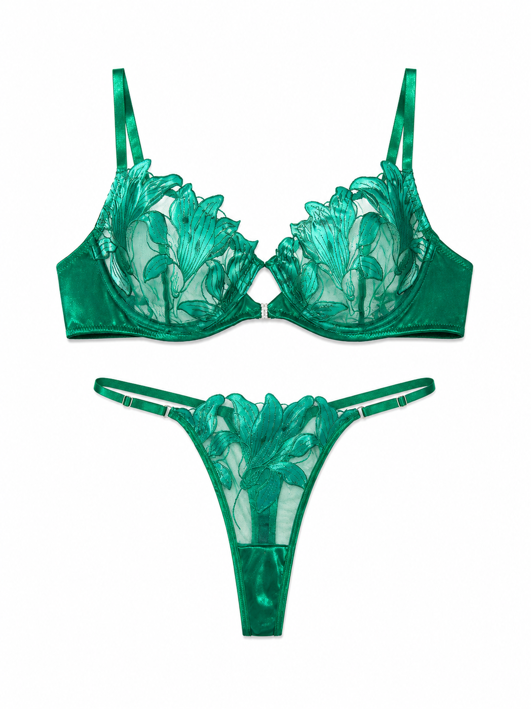 Emerald Bloom Lace Lingerie Set
