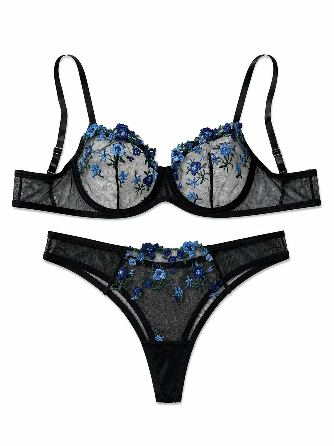 Midnight Bloom Embroidered Lingerie Set