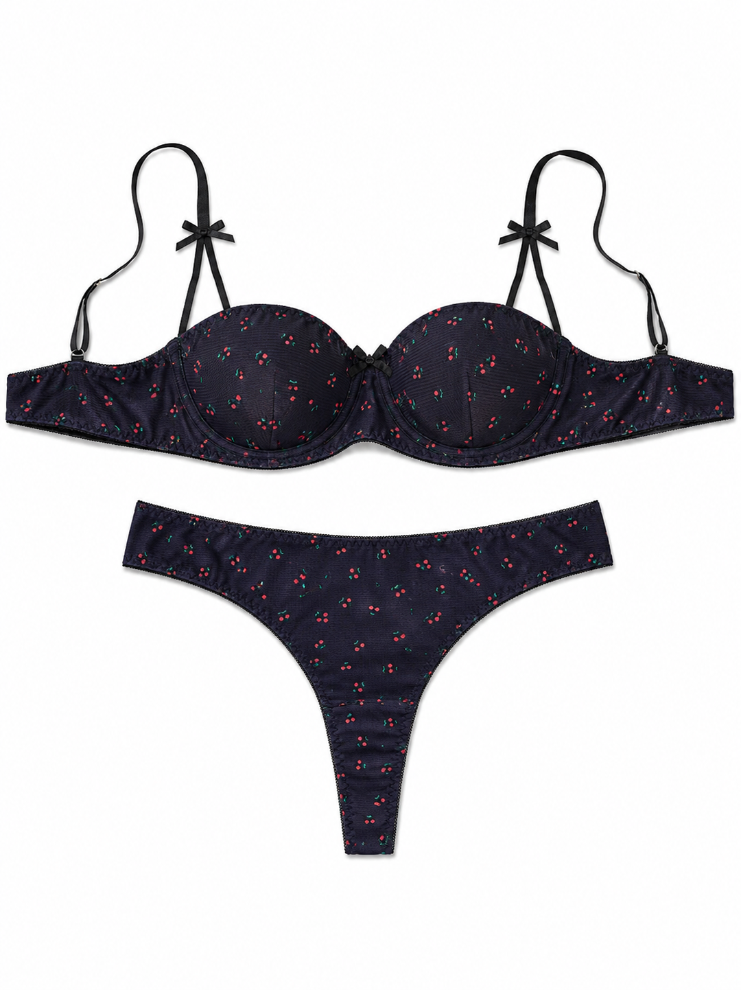 Midnight Cherry Bow Lingerie Set