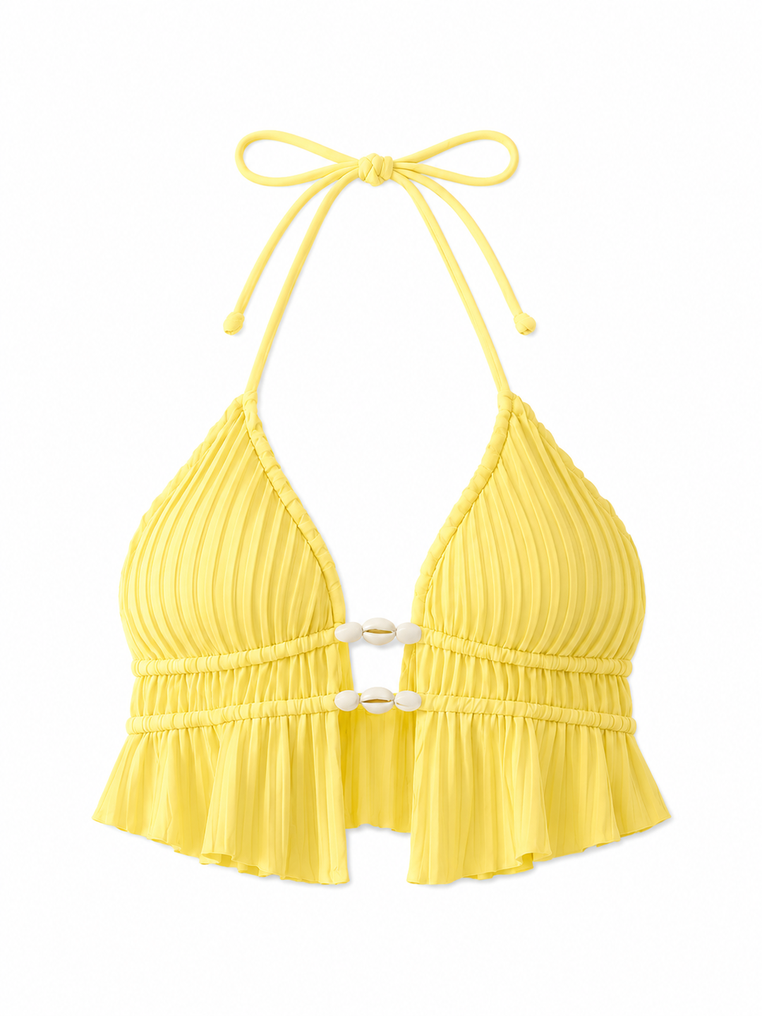 Pleated Shell Halter Bikini Set – Yellow