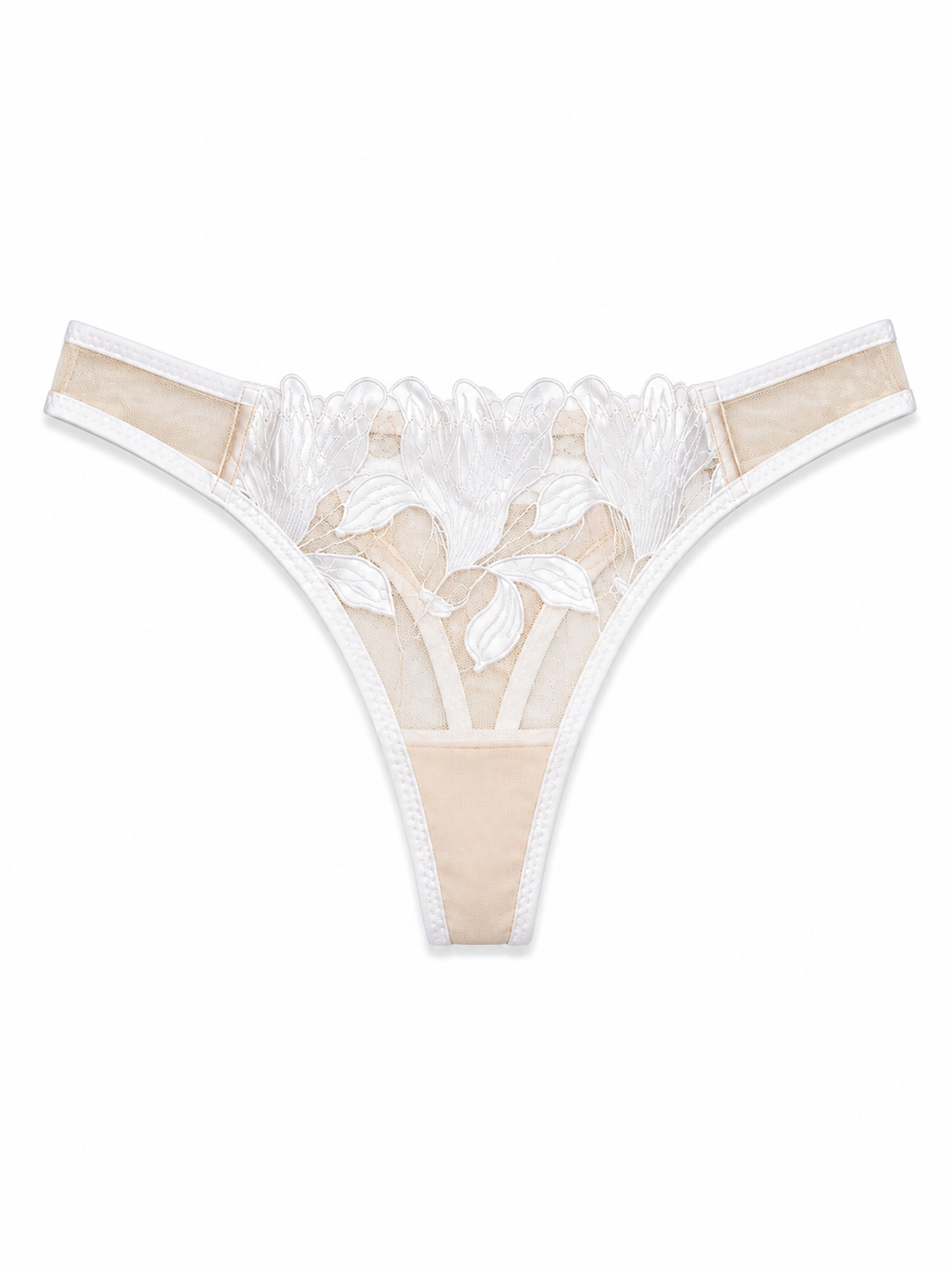 Elegant Floral Embroidered Lingerie Set – Ivory