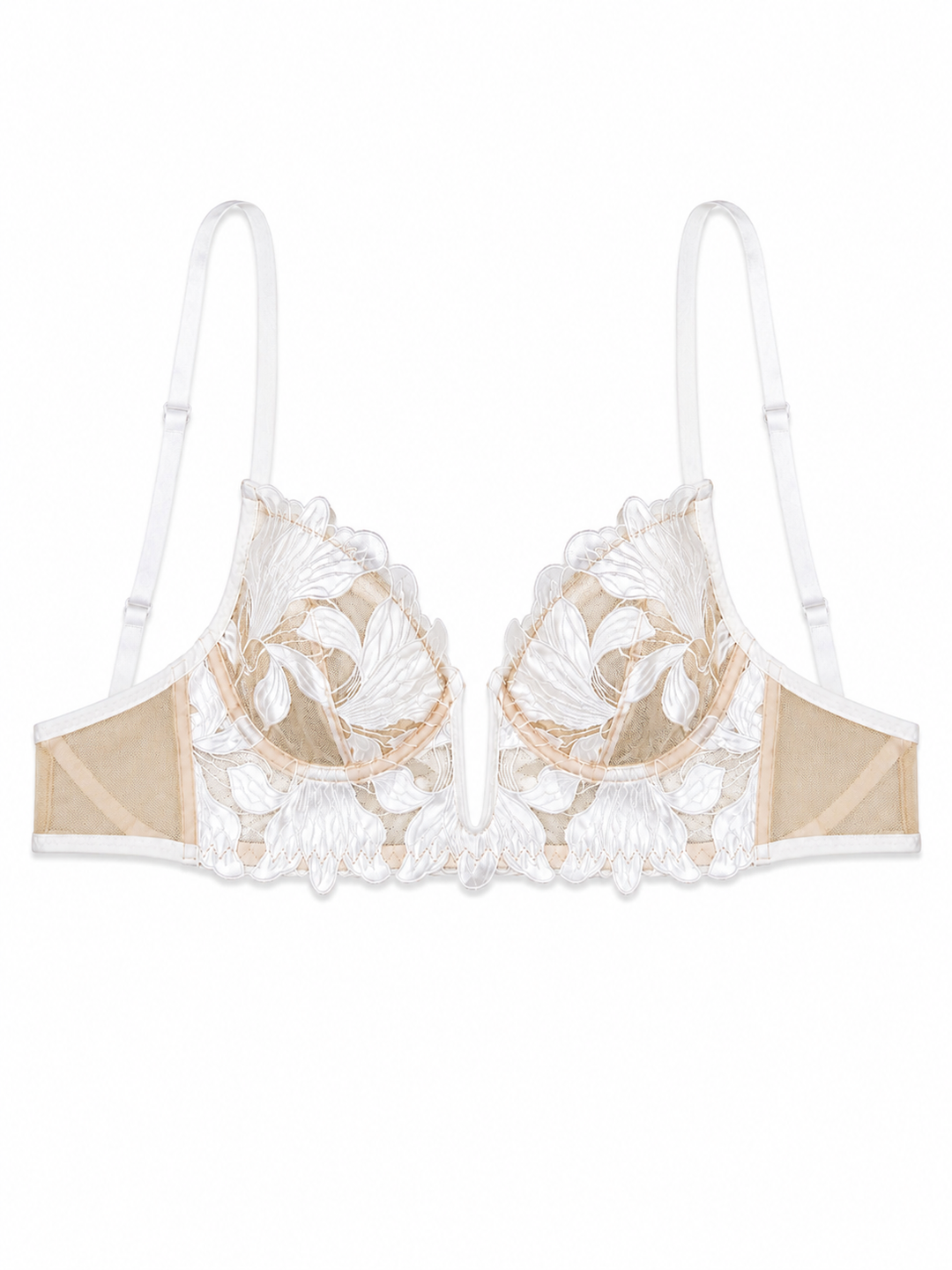 Elegant Floral Embroidered Lingerie Set – Ivory