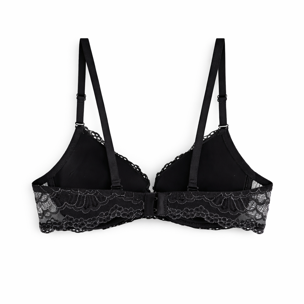 Black lace underwire bra
