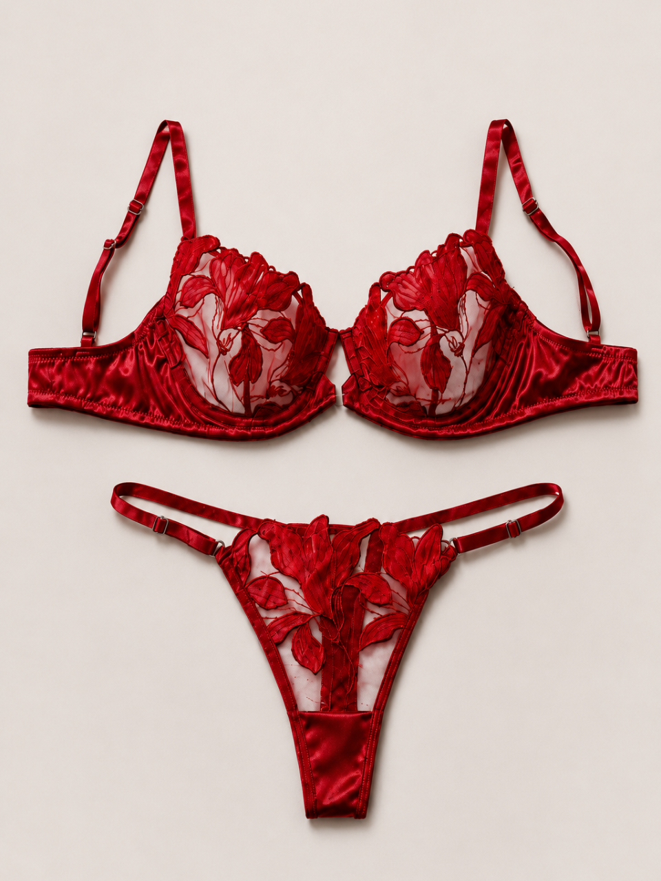Red Floral Lace Lingerie Set