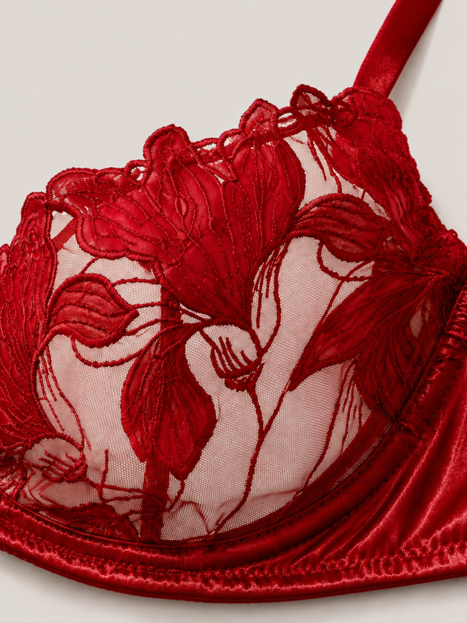 Red Floral Lace Lingerie Set